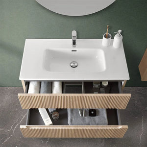 Mobile bagno sospeso cannettato 90 cm rovere chiaro con specchio  Bali