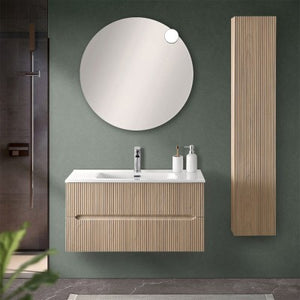 Mobile bagno sospeso cannettato 90 cm rovere chiaro con specchio  Bali