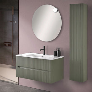 Mobile bagno sospeso cannettato 90 cm verde con specchio | Bali