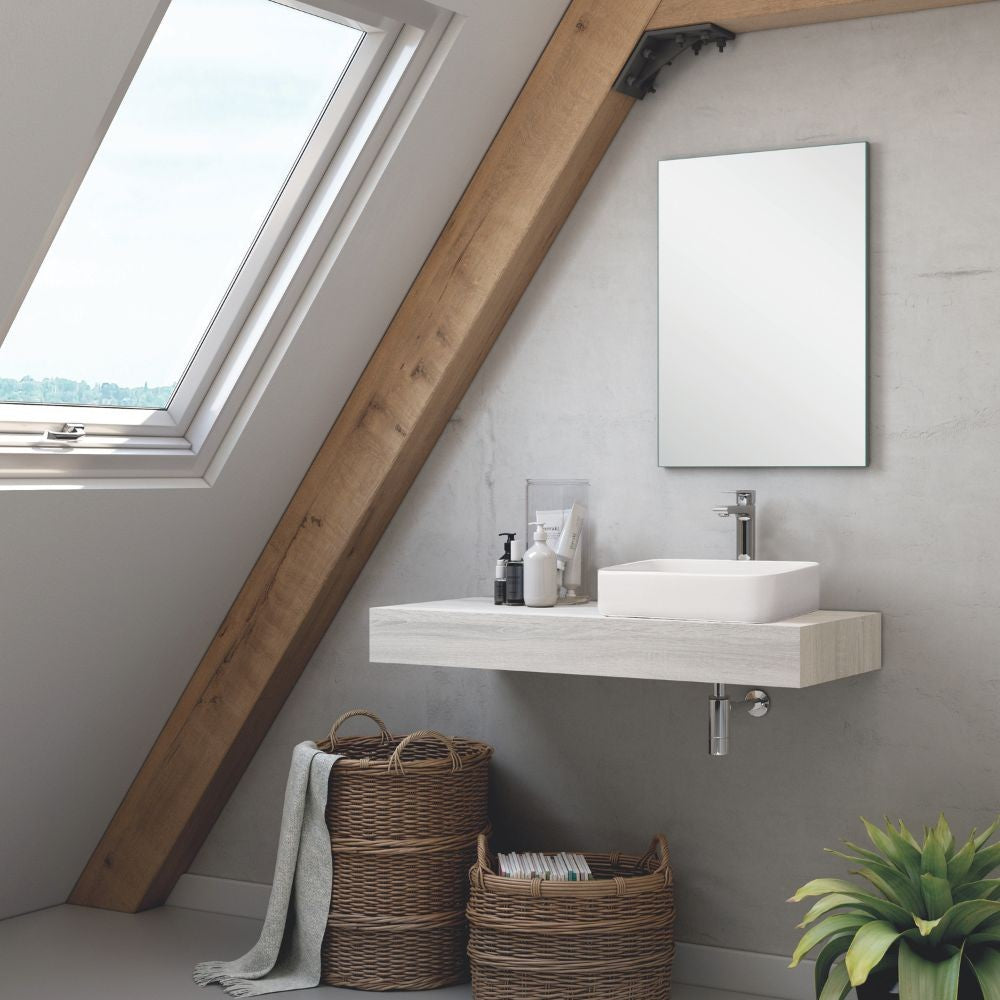 Mobile bagno sospeso con lavabo Ely da appoggio grigio ghiaccio 120x45x12H