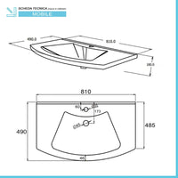 Mobile bagno sospeso curvo 80 cm bianco lucido con lavabo e specchio