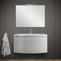 Mobile bagno sospeso curvo 80 cm rovere nordico con lavabo e specchio