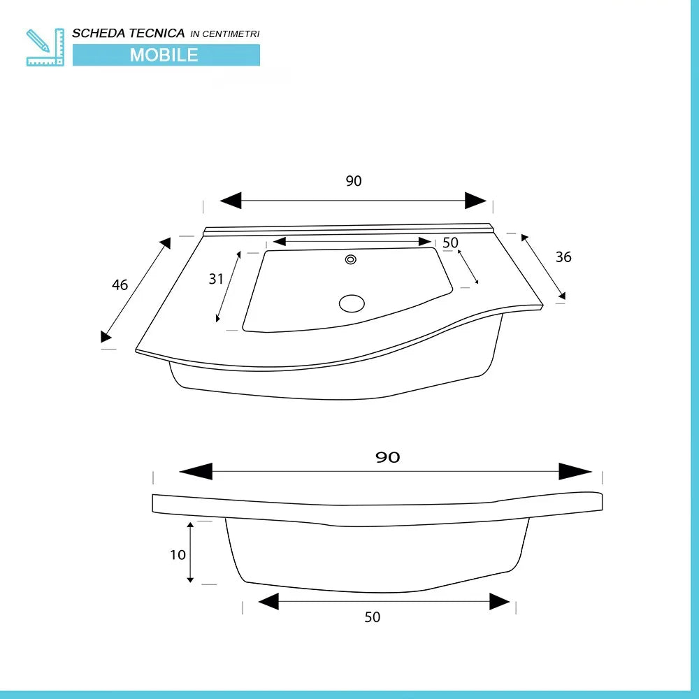 Mobile bagno sospeso curvo 90 verde con lavabo e specchio cm Minori