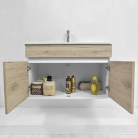 Mobile bagno sospeso da 90 cm Duble rovere africa con lavabo e specchio