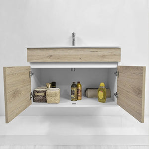 Mobile bagno sospeso da 90 cm Duble rovere africa con lavabo e specchio