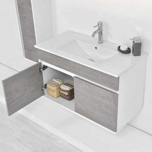 Mobile bagno sospeso da 90 cm Duble grigio industrial con lavabo e specchio