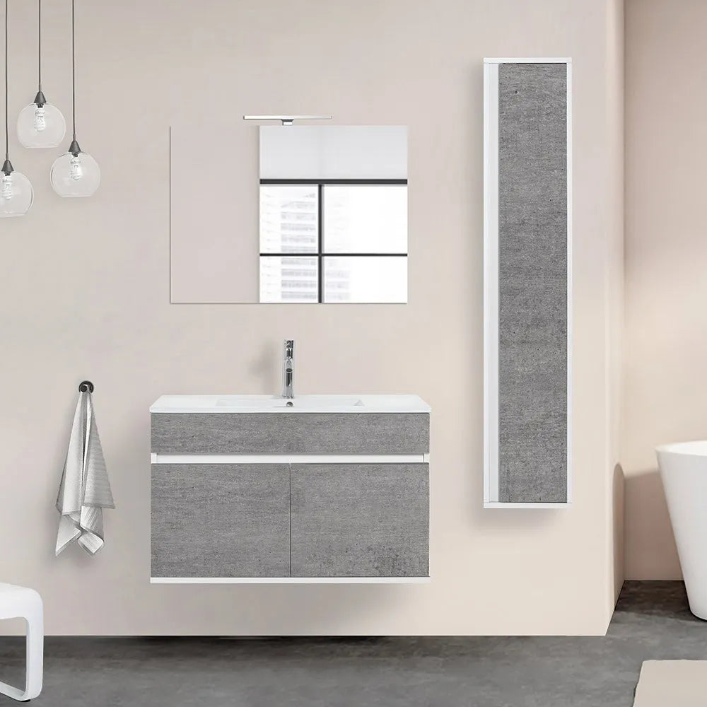 Mobile bagno sospeso da 90 cm Duble grigio industrial con lavabo e specchio
