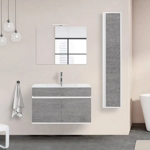 Mobile bagno sospeso da 90 cm Duble grigio industrial con lavabo e specchio