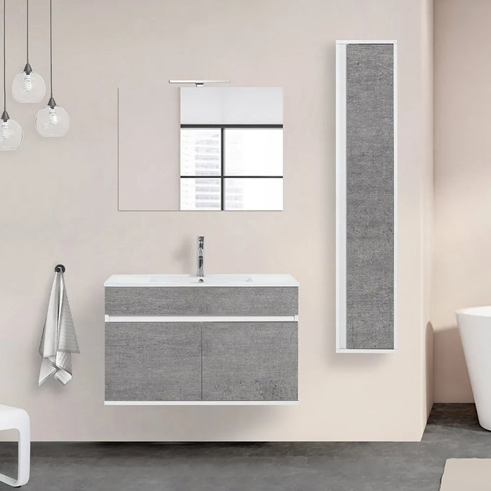 Mobile bagno sospeso da 90 cm Duble grigio industrial con lavabo e specchio