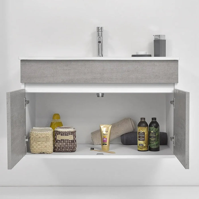 Mobile bagno sospeso da 90 cm Duble grigio industrial con lavabo e specchio