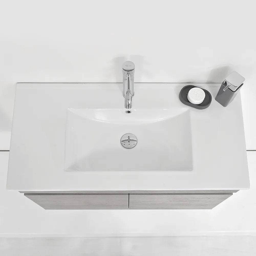 Mobile bagno sospeso da 90 cm Duble grigio industrial con lavabo e specchio