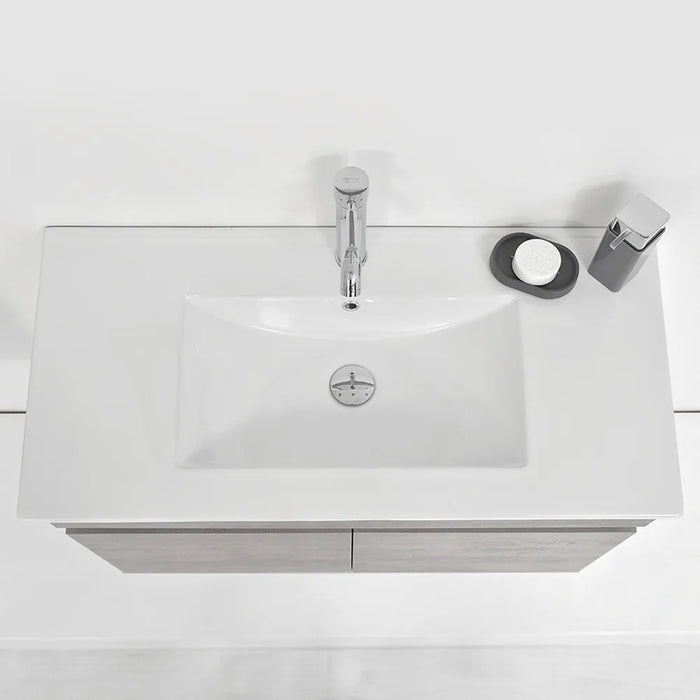Mobile bagno sospeso da 90 cm Duble grigio industrial con lavabo e specchio