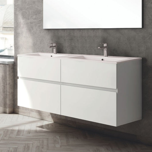 Mobile bagno sospeso doppio lavabo bianco Londres 4 cassetti 140x45x59H