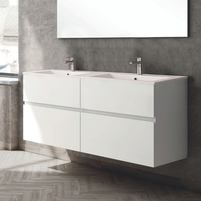 Mobile bagno sospeso doppio lavabo bianco Londres 4 cassetti 140x45x59H
