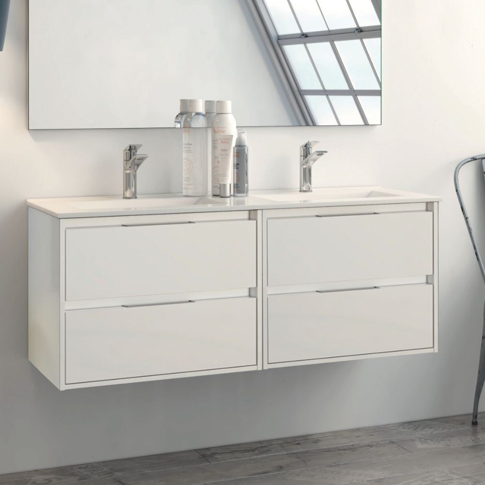 Mobile bagno sospeso doppio lavabo Bolton bianco laccato lucido 120x45x48H 4 cassetti: design e funzionalità
