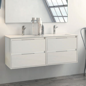 Mobile bagno sospeso doppio lavabo Bolton bianco laccato lucido 120x45x48H 4 cassetti: design e funzionalità
