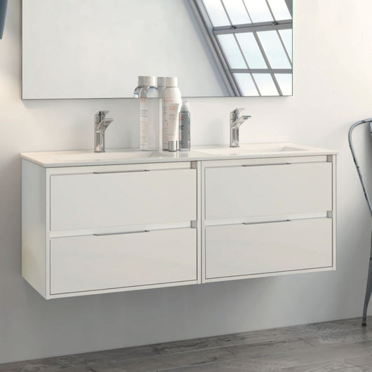 Mobile bagno sospeso doppio lavabo Bolton bianco laccato lucido 120x45x48H 4 cassetti: design e funzionalità