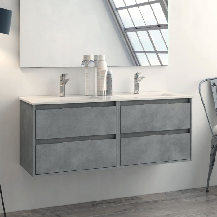 Mobile bagno sospeso doppio lavabo Bolton grigio cemento 120x45x48H 4 cassetti: design e funzionalità
