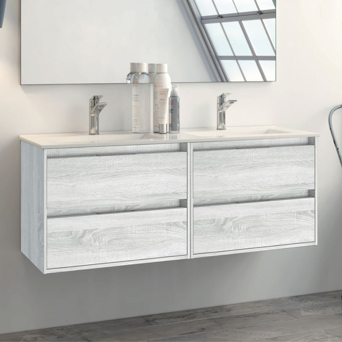 Mobile bagno sospeso doppio lavabo Bolton rovere grigio ghiaccio 120x45x48H 4 cassetti: design e funzionalità