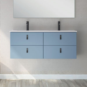 Mobile bagno sospeso doppio lavabo colore blu 4 cassetti Invicta 120x45x48H