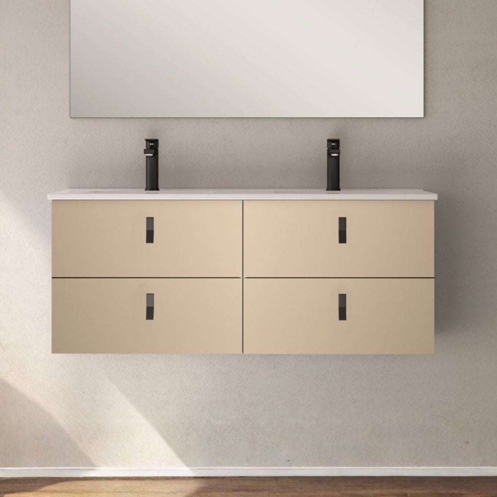 Mobile bagno sospeso doppio lavabo colore cappuccino 4 cassetti Invicta 120x45x48H