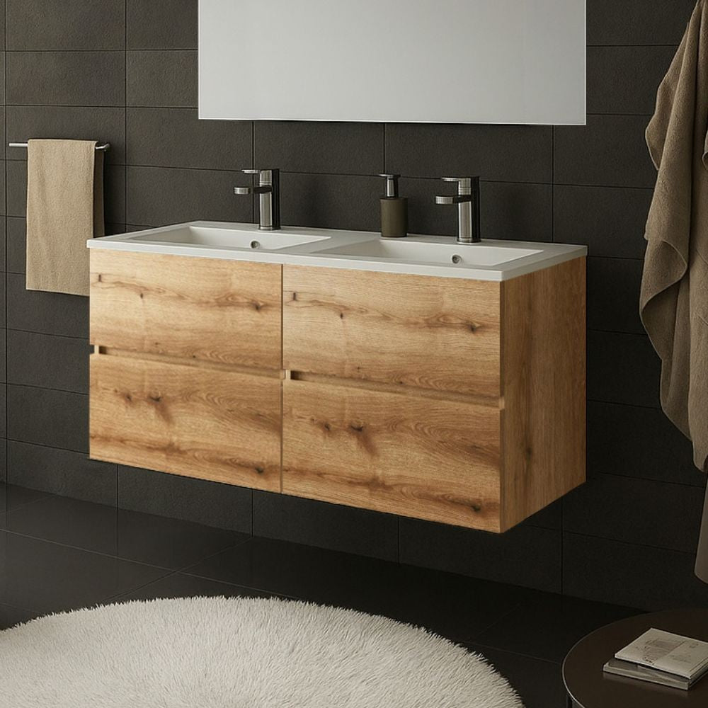 Mobile bagno sospeso doppio lavabo Sevilla rovere quercia 120x44.6x52H: eleganza e praticità
