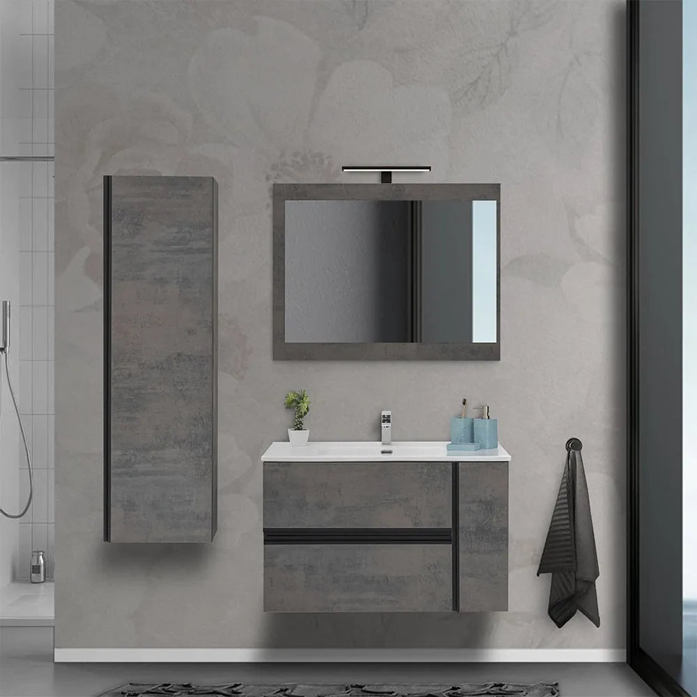 Mobile Bagno Sospeso Effetto Pietra Oxid 90 cm Industrial