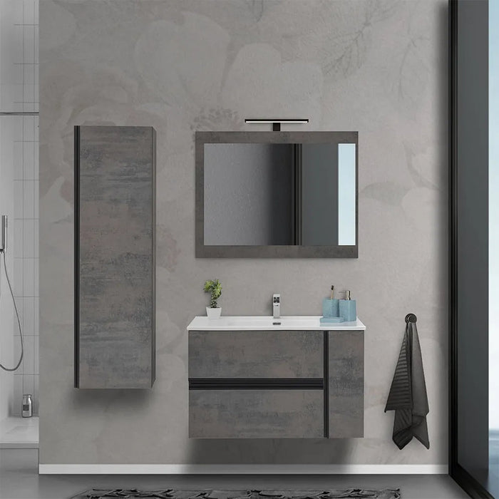 Mobile Bagno Sospeso Effetto Pietra Oxid 90 cm Industrial
