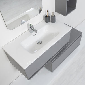 Mobile bagno sospeso grigio pastello 90x47 cm con specchio e ceramica inclusi