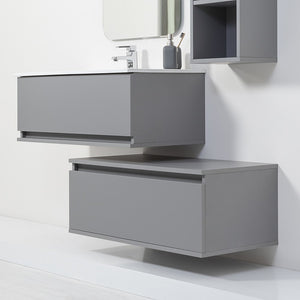 Mobile bagno sospeso grigio pastello 90x47 cm con specchio e ceramica inclusi