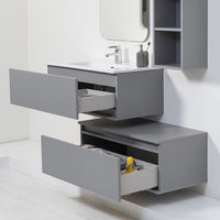 Mobile bagno sospeso grigio pastello 90x47 cm con specchio e ceramica inclusi
