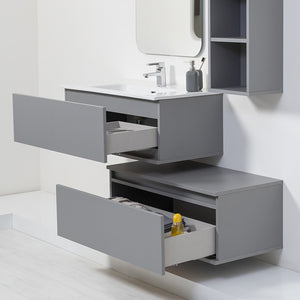 Mobile bagno sospeso grigio pastello 90x47 cm con specchio e ceramica inclusi