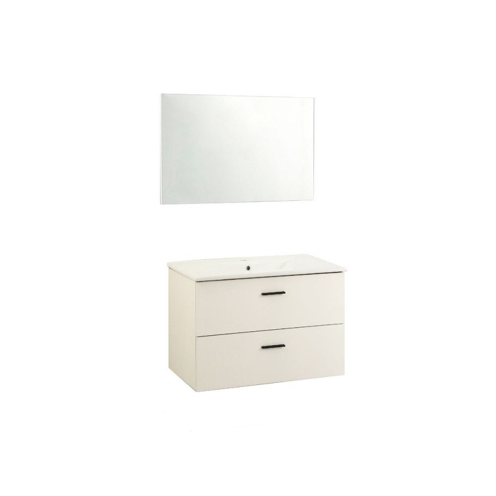 Mobile bagno sospeso Lario bianco lucido con lavabo e specchio 80x46x48H
