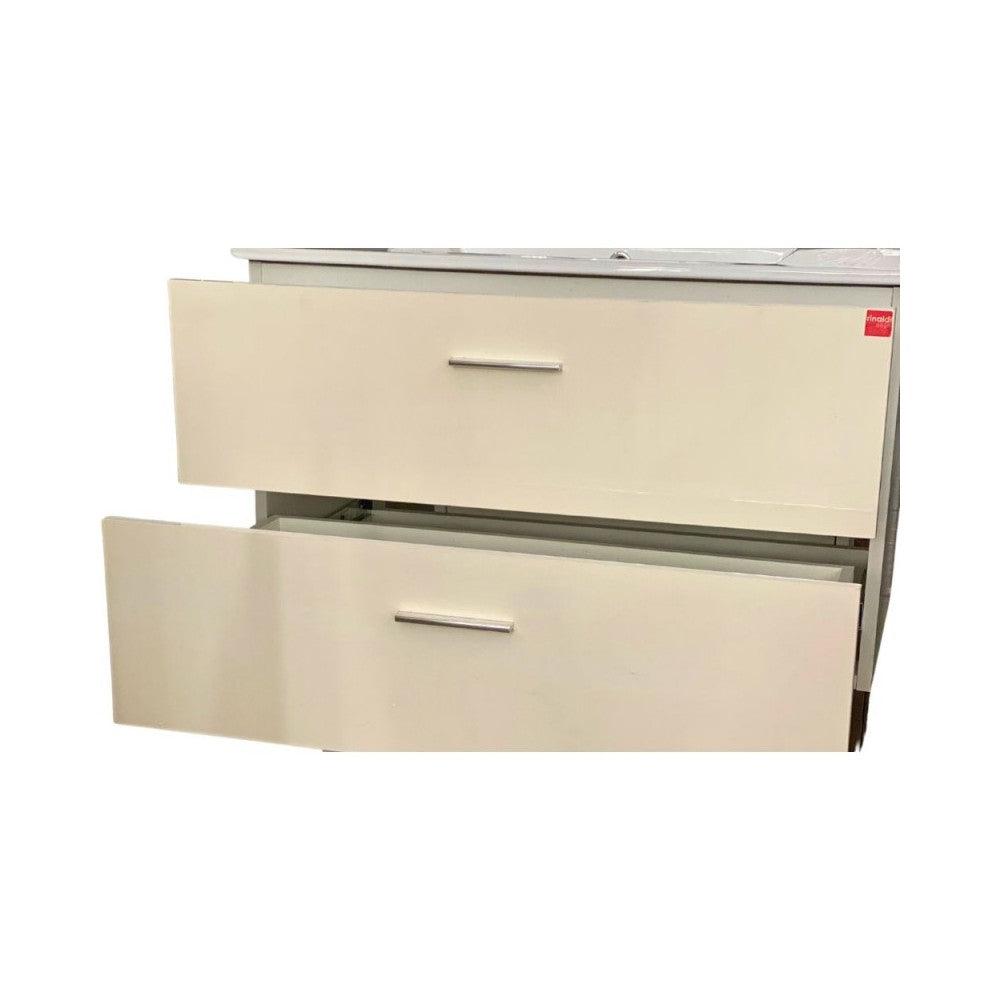 Mobile bagno sospeso Lario bianco lucido con lavabo e specchio 80x46x48H