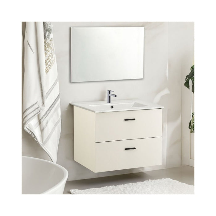 Mobile bagno sospeso Lario bianco lucido con lavabo e specchio 80x46x48H