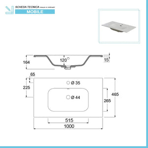 Mobile Bagno Sospeso Moderno Legno Rovere 100x47 cm Completo di Specchio Tondo