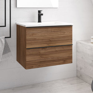 Mobile bagno sospeso noce effetto cannettato Senda con 2 cassettoni 80x45.5x48H