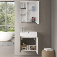 Mobile bagno sospeso salvaspazio 55 cm bianco e grigio cemento con specchio Strada