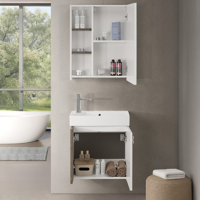 Mobile bagno sospeso salvaspazio 55 cm bianco e grigio cemento con specchio Strada