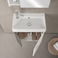 Mobile bagno sospeso salvaspazio 55 cm bianco e grigio cemento con specchio Strada