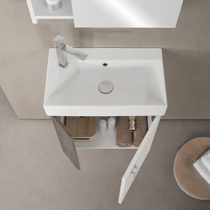 Mobile bagno sospeso salvaspazio 55 cm bianco e grigio cemento con specchio Strada