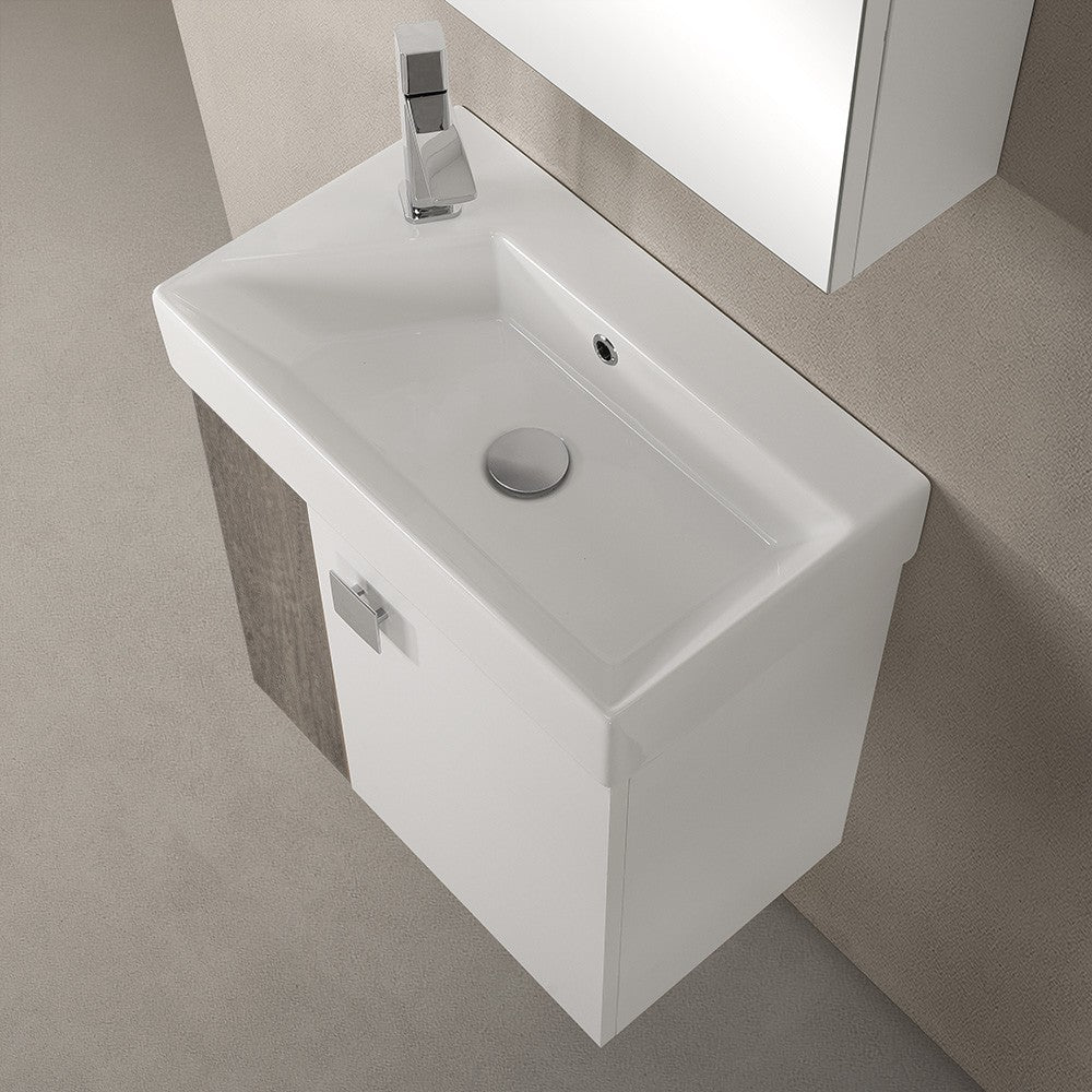 Mobile bagno sospeso salvaspazio 55 cm bianco e grigio cemento con specchio Strada