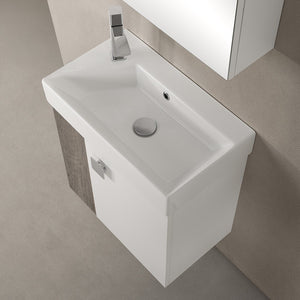 Mobile bagno sospeso salvaspazio 55 cm bianco e grigio cemento con specchio Strada