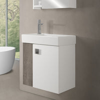 Mobile bagno sospeso salvaspazio 55 cm bianco e grigio cemento con specchio Strada
