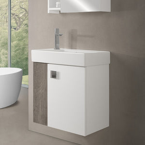 Mobile bagno sospeso salvaspazio 55 cm bianco e grigio cemento con specchio Strada