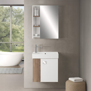 Mobile bagno sospeso salvaspazio 55 cm bianco e noce canaletto con specchio Strada