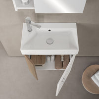 Mobile bagno sospeso salvaspazio 55 cm bianco e noce canaletto con specchio Strada