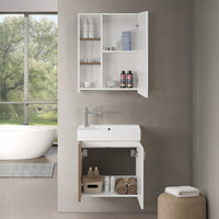 Mobile bagno sospeso salvaspazio 55 cm bianco e noce canaletto con specchio Strada
