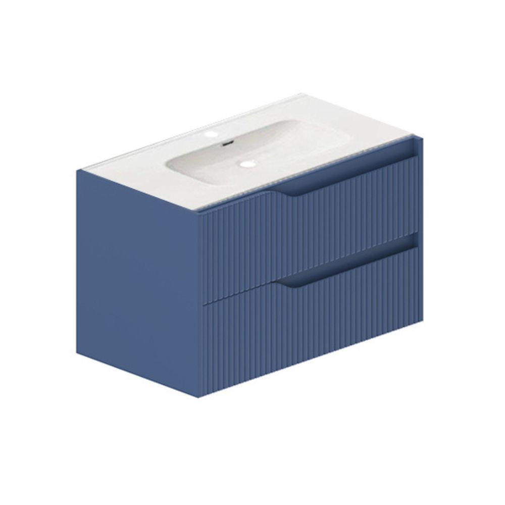 Mobile bagno sospeso Soho colore azzurro opaco con cassetti effetto cannettato 80x45x50H