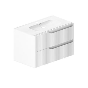 Mobile bagno sospeso Soho colore bianco opaco con cassetti effetto cannettato 80x45x50H